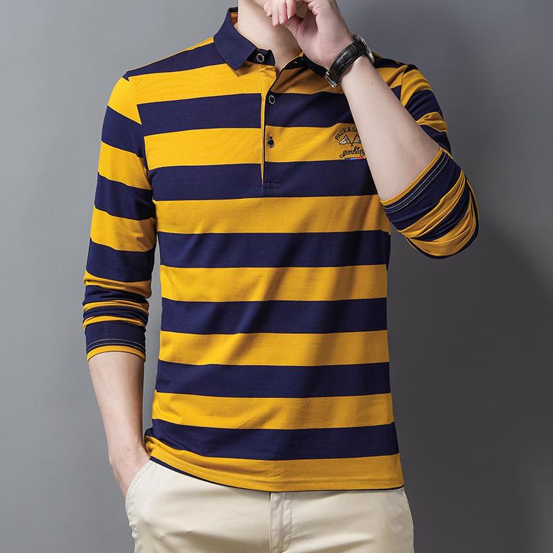 Новая мужская рубашка поло весна-осень с длинным рукавом и базовой рубашкой — фото 11