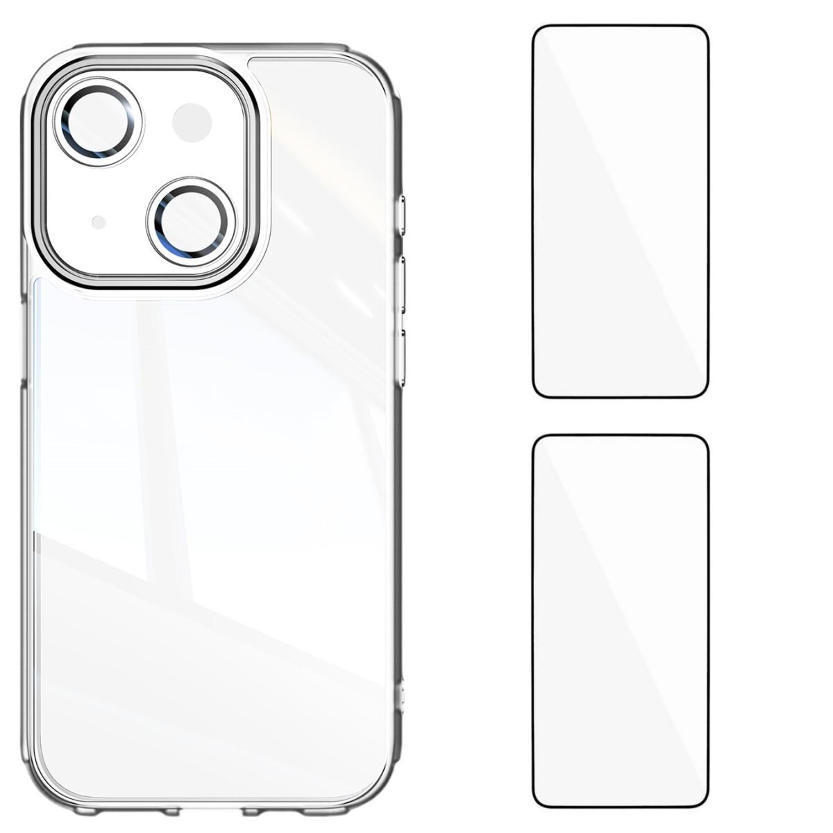 

Для iPhone 13 6,1 дюйма Чохол з ТПУ WANLONFENG Протиударний Прозорий Чохол для Телефону з 2 шт. Захисним Склом Transparent