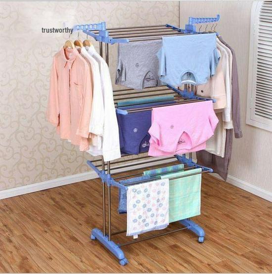3-Tier Floor-Standing Folding Clothes & Towel Drying Rack with Multifunctional Storage