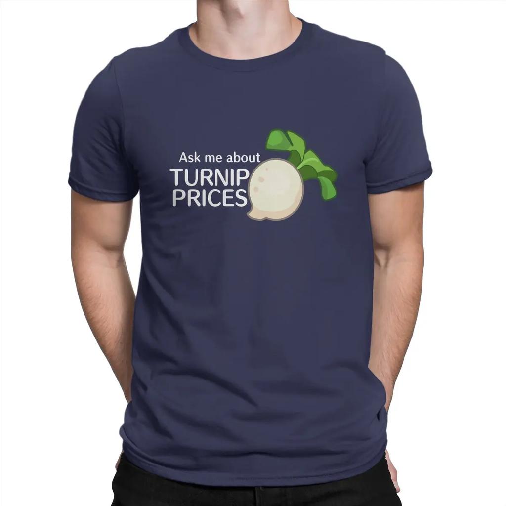 Ask Me About Turnip Prices T Shirts for Pure Cotton Vintage T-Shirt Animal Funny Crossing Timmy Game Short Sleeve Tops Unisex