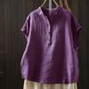 Johnature Women Vintage Shirts Summer Chinese Style Solid Color Sleeveless Turn-down Collar Button Casual Shirts