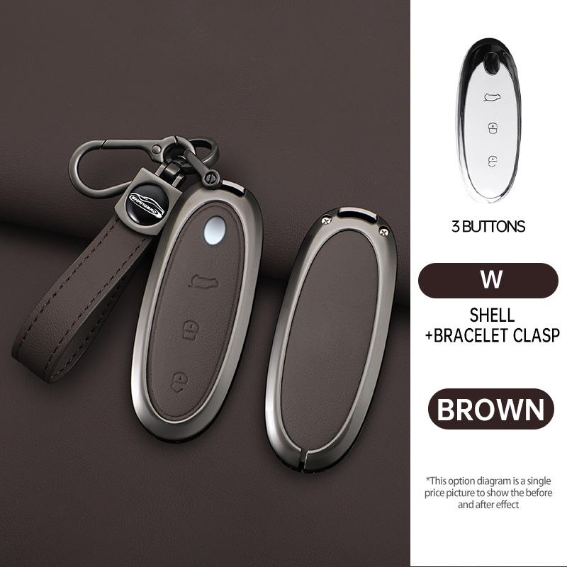 Zinc Alloy + Leather Car Key Case Cover Shell For Dongfeng Nammi 01New Engery High Level Keychain Protective Accessories