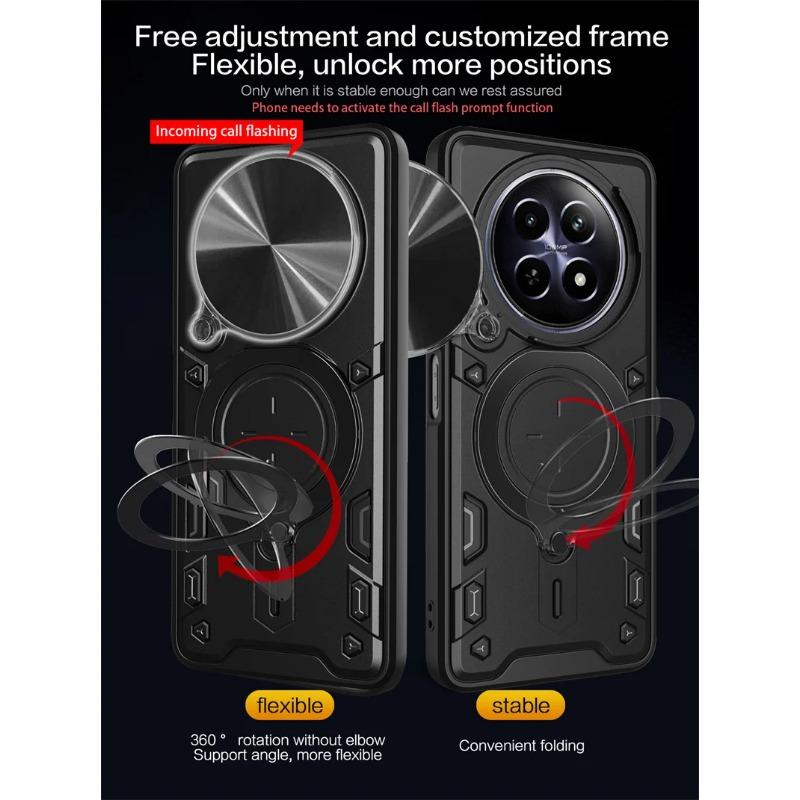 For OPPO Realme 12 5G Case Slide Lens Camera Protect Armor Phone Case For Realmi 12 Realme12 5G Magnetic Metal Ring Holder Cover
