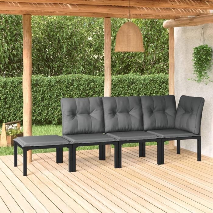 VidaXL Salon de Jardin 4 pcs, Chaises avec Dossier, Ensemble de Meubles, Mobilier de Patio Terrasse Extérieur, Noir et Gris 362805