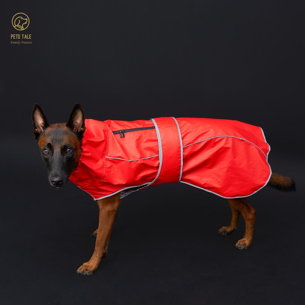 Wasserdichter Hunde-Regenmantel mit Reflektorstreifen und verstellbarer Kapuze - Rot, Gelb, Marineblau