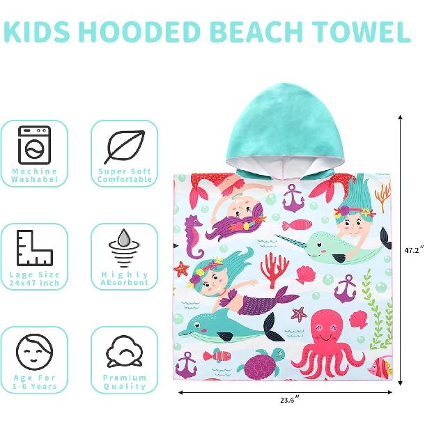 Cute Animal Hooded Beach Towel, Microfiber Bath Towels For Kids Toddler Infant Boy Girl, Animal Towels For Bath Pool Swim Swimwear Summer Beach