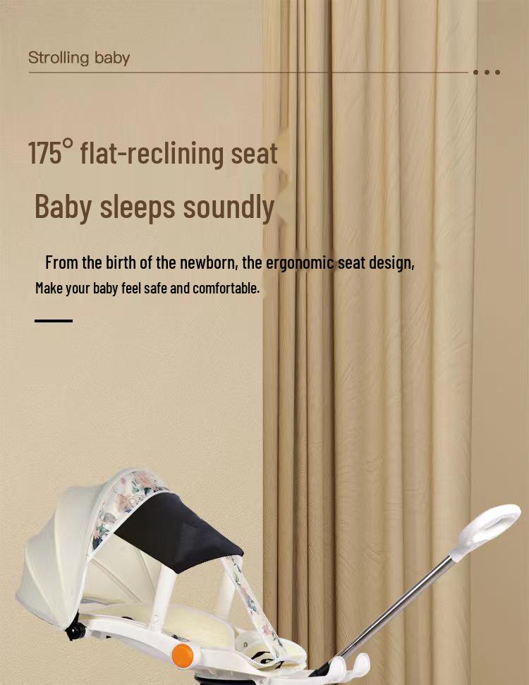 Cărucior pliabil bidirecțional cu șasiu înalt pentru bebeluș, cu patru roți