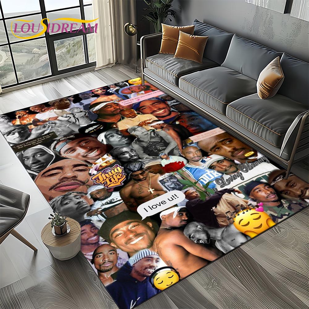 Rapper Eminem Tupac 2pac Hip-Hop Rap God Carpet Rug for Living Room Bedroom Home Sofa Decoration,Area Rug Non-slip Floor Mat