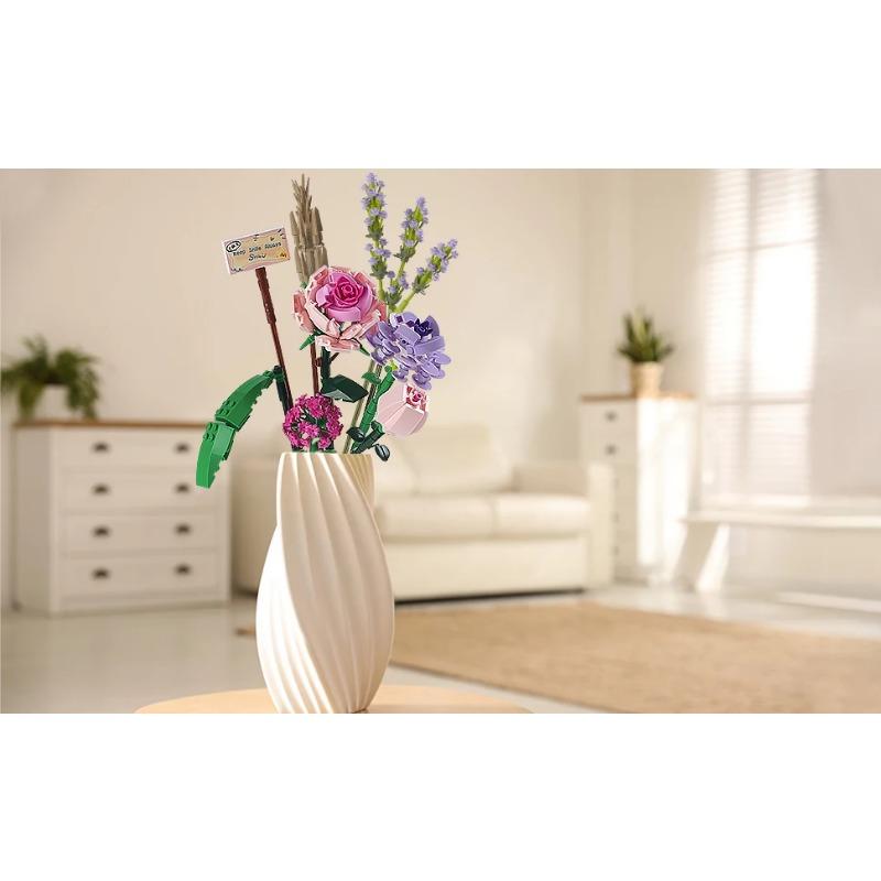 Blombukett Mini Rosa Ros Lavendel 547 st Byggklossset Kreativ Heminredning Leksakssatser Jubileumspresenter med Låda
