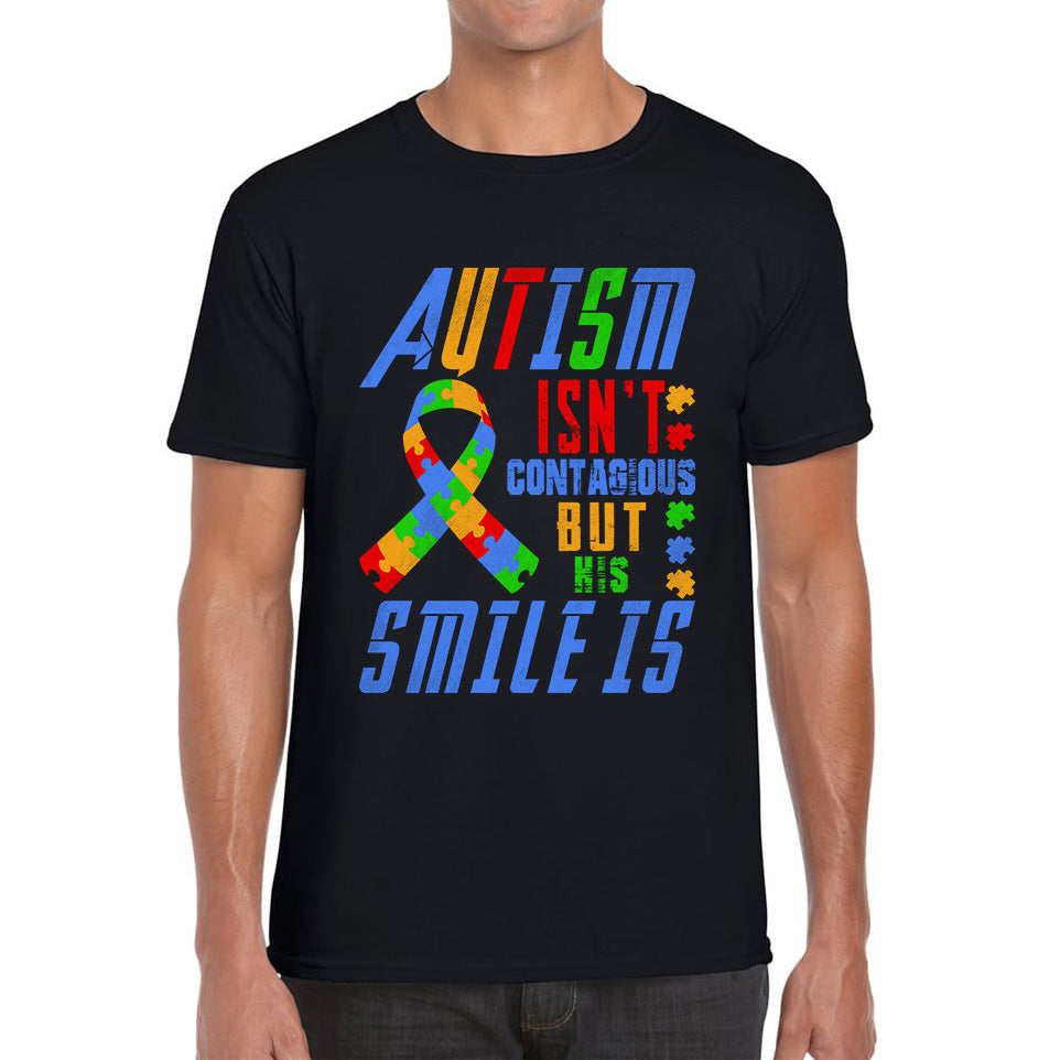 Autism Isn t Contagious But His Smile Is Autism Awareness Month Autistic Pride Mens Tee Top 2XL