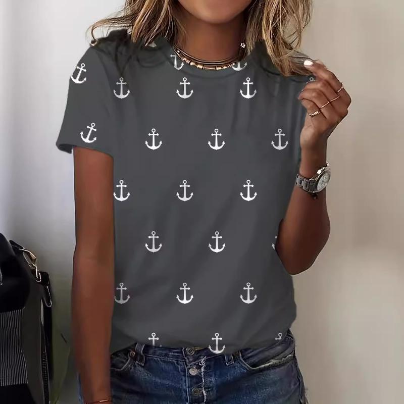Summer Harajuku Inverted Hook Printed Women's Commuting Elegant Short Sleeves T-Shirts Women’s