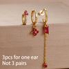 3PCS Unique Stainless Steel Earrings Set for Women Rose Red Crystal Zircon Huggie Hoop Earring Wedding Romantic Jewelry