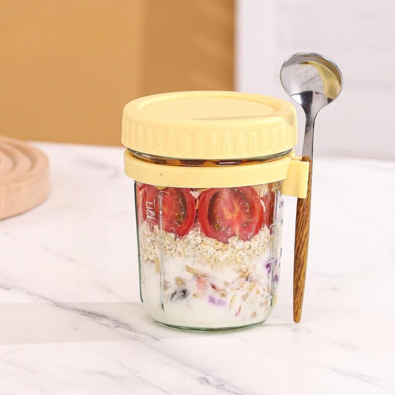 350ML Overnight Oat Cup Glass With Lid And Spoon Seal Food Breakfast Cup Portable Cereal Milk Salad Yogurt Cup Kitchen Item Cup