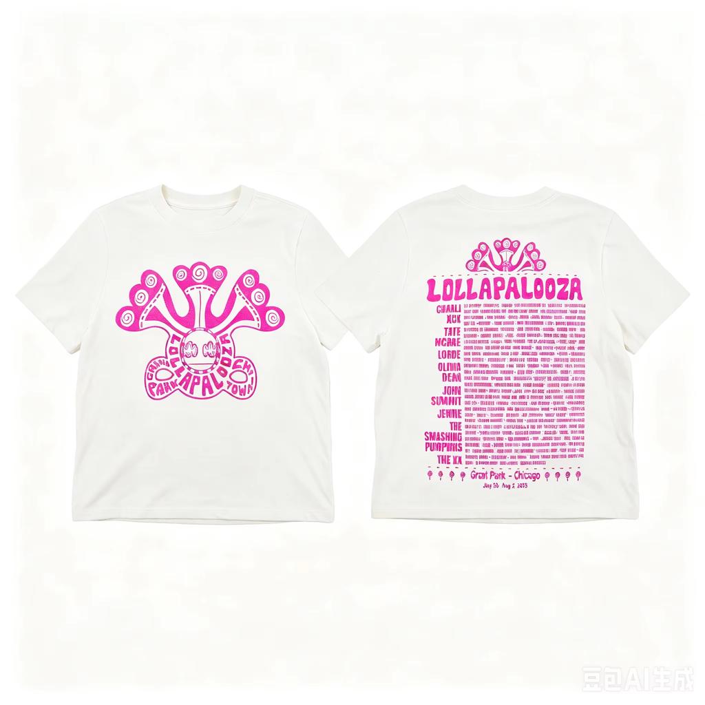 Sommer Heißer Verkauf Lollapalooza 2026 Chicago Doppelseitiges T-Shirt Y2K Unisex Streetwear Übergroßes T-Shirt Harajuku Hip Hop Punk T-Shirt
