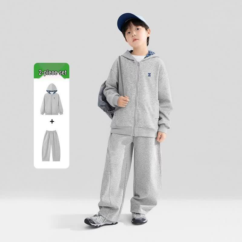 ZuoXi Boys' Autumn Hooded Jacket and Pants Two-Piece Set