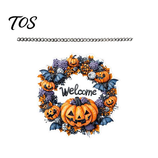Festive Pumpkin Window Ornament Halloween Pendant Decoration with Hanging Chain Waterproof Acrylic Welcome Spooky Bat And Spider Web Decor Sign