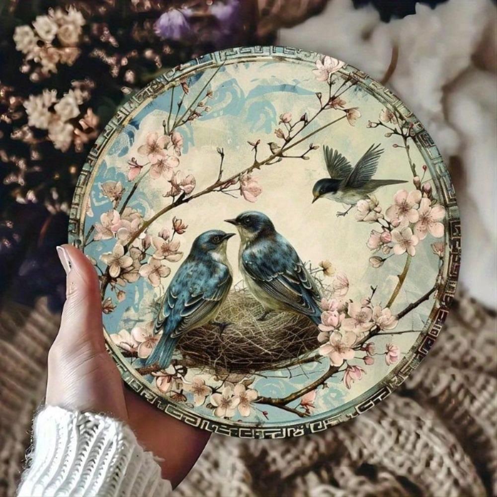 Vintage Round Metal Bird Nest Wall Art Decor for Home Cafe
