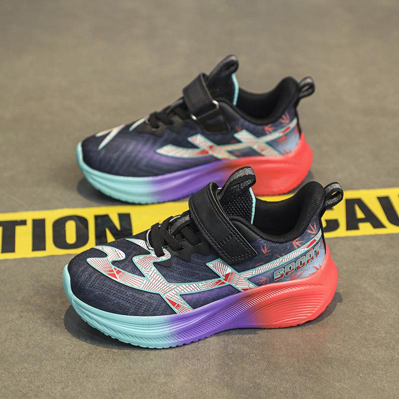 Children's and Primary School Students' Sports Shoes Breathable Mesh Autumn New Boys and Girls Cushioning Light Velcro Running Shoes