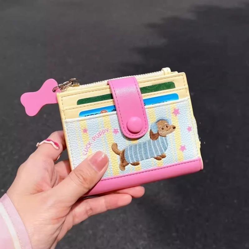 

Kawaii Dachshund Embroidery Coin Bag Cute Cartoon Pu Leather Wallet Ins Style Card Bag Small Money Change Pouch Gifts рожевий