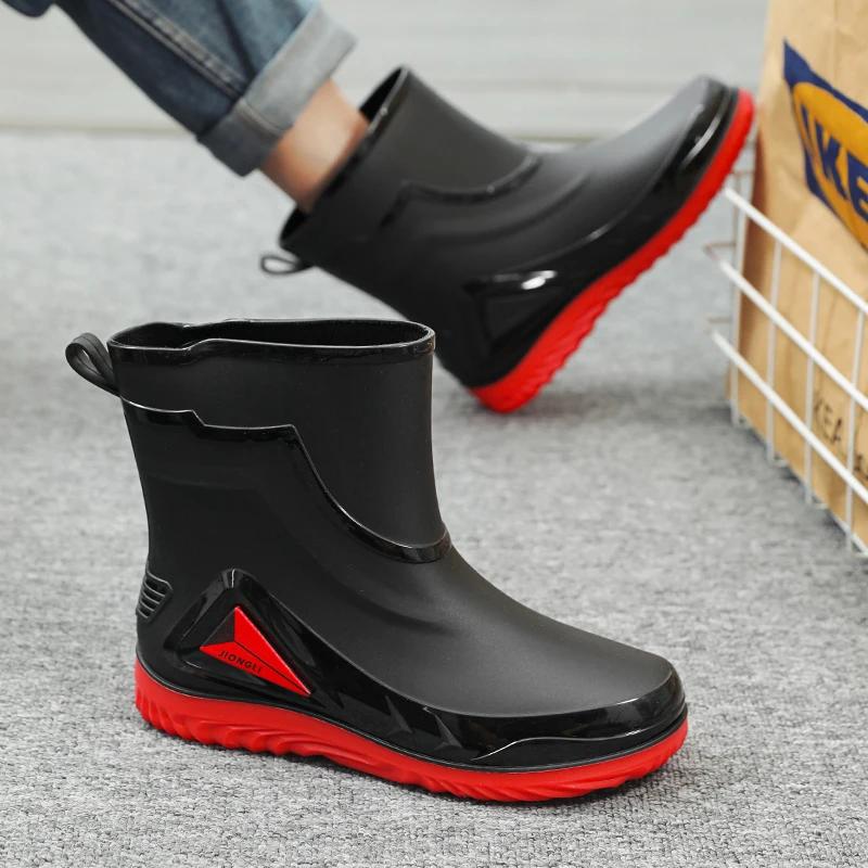 Fashion Winter Rain Working Boots for Men Casual  Ankle Men's Chef Rainboots Fashion Non-slip Fishing Shoe Men Waterproof Outdoor Boot