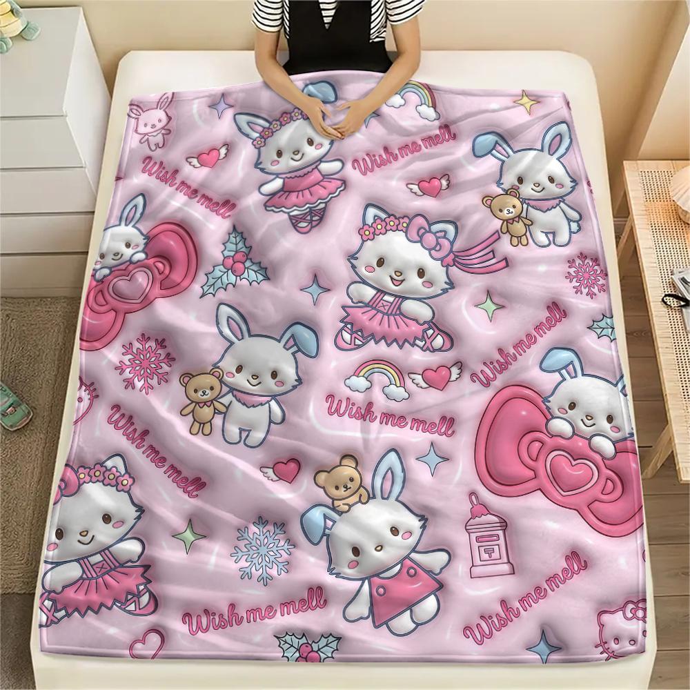 1PC Sanrio Pink Print Flannel Blanket, High quality All Seasons, Home Decor, Warmth and Comfort, Perfect for Christmas Gifts