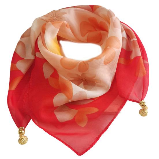 

Women Scarf Plant Flower Pattern Magnetic Metal Buckle Smooth Texture Scarf Sun Wind Protection Headscarf Beach Travel