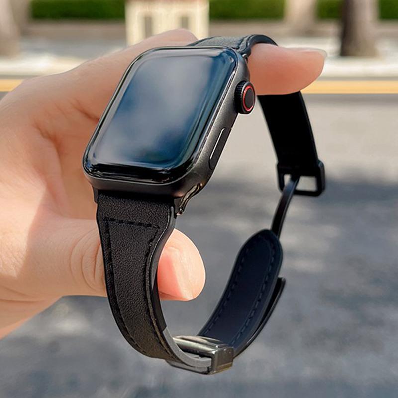 

Watch Band for Apple Watch Series 10 42mm/9 8 7 41mm/SE (2023) SE (2022) SE 6 5 4 40mm/3 2 1 38mm Soft Leather Wrist Strap Black