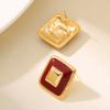 French Retro Personalized Small Fragrant Enamel Drip Glaze Geometric Square Stud Earrings Simple and Exquisite Commuter Daily Earrings