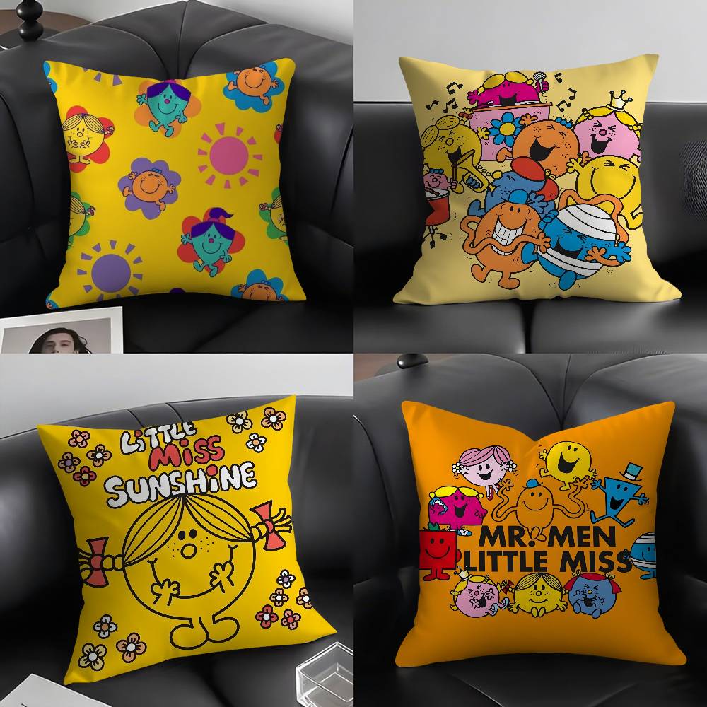 Jessica Chen Unisex Mr. Men And L-Little Miss Pillow Case Home Dorm Chair Back Short Plush Double-Sided Printing Office Nap Time Cushion Cover