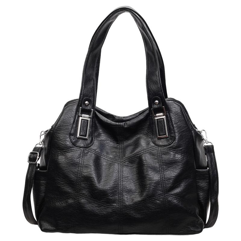 Retro Soft Leather Tote Bag, Fashionable and Simple Texture, Portable Shoulder Bag, Large Capacity and Temperament, Crossbody Mother Bag чёрный