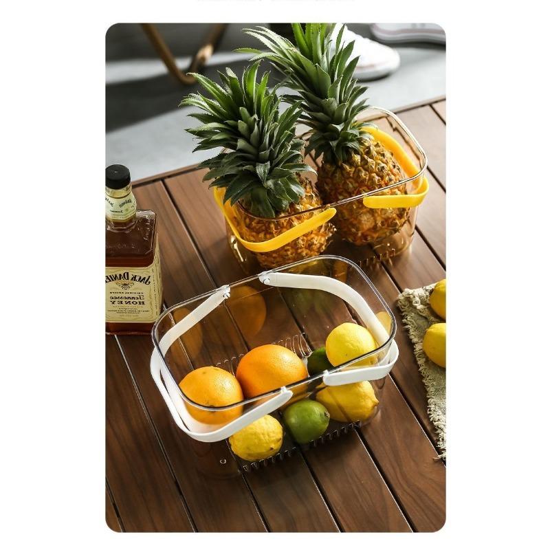 Clear Portable Drain Basket With Soft Handle Food-Grade Storage Basket For Kitchen, Picnic, Fruit & Bathroom Toiletries
