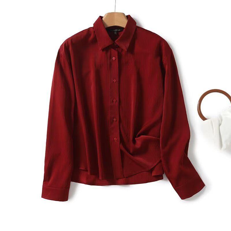 

MD Women s Clothing Fall and Winter New Arrival French Intelligence Commute Style Thin Tops Short Long Sleeves Shirt 05124782600 Red L