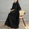 DIMANAF 2025 Women Plus Size Autumn Long Dress Loose Vintage Casual Oversize Long Sleeve Maxi Vintage Dress Black