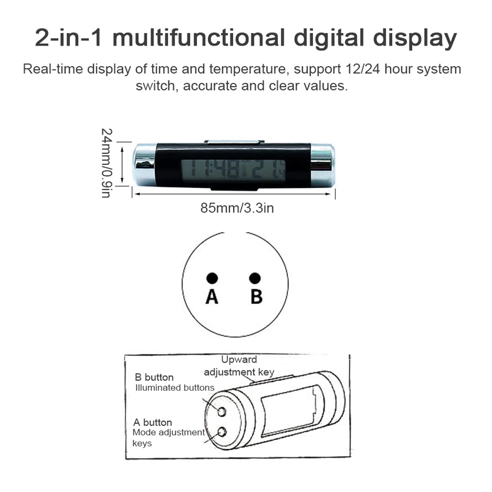 Snsowed 2 in 1 Car Watch Gauge Air Outlet Clip On LED Digital