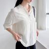 New Arrivals Open Run Women Box 3 4 Sleeve Open Collar Single Button Blouse