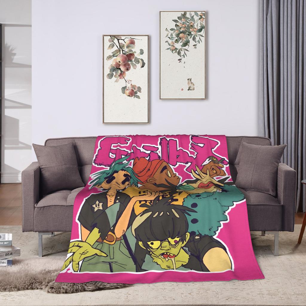 Musikband Gorillaz Crew Flanelldecke Weiche Überwurfdecke für Draußen Flugzeugreisen Mode Tagesdecke Sofa Bettbezug