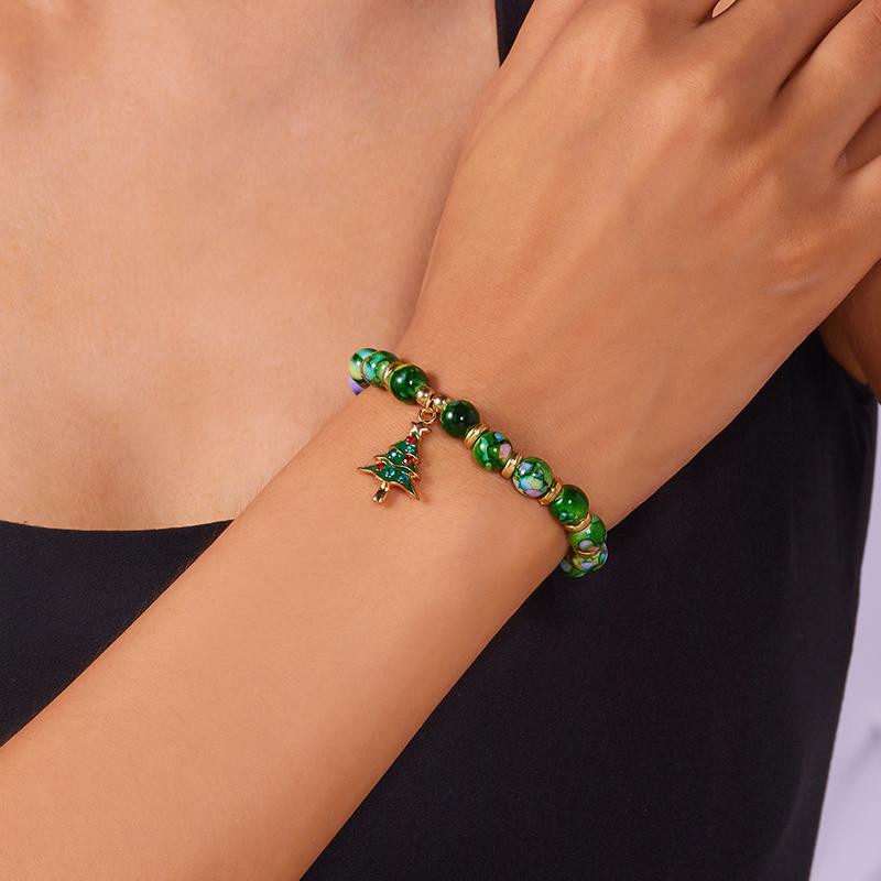 Weihnachten Bunte Perlen Mehr Element Anhänger Armbänder Für Frauen Weihnachtsmann Schneeflocke Baum Elch Armband Party Schmuck
