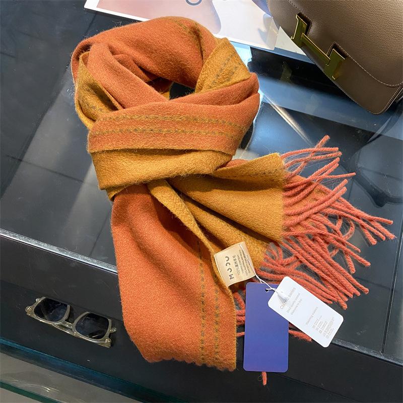 New Autumn and Winter Double Sided and Two  Color Wool Scarf for Women  Korean Style  High End and Versatile  Thickened and Warm Scarf Shawl