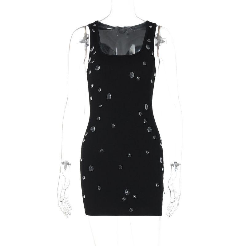 

Package Hip Dress Women clothes Summer New Personality Slim fit Slimming Beads Sleeveless Sheath Dress Black L