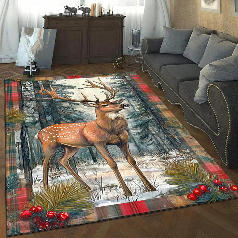 

Deer Winter Wonderland Rug: Festive Plaid Design for Christmas Homes | Snowy Forest Area Rugs | Cozy Holiday Living Room Decor 50x80cm
