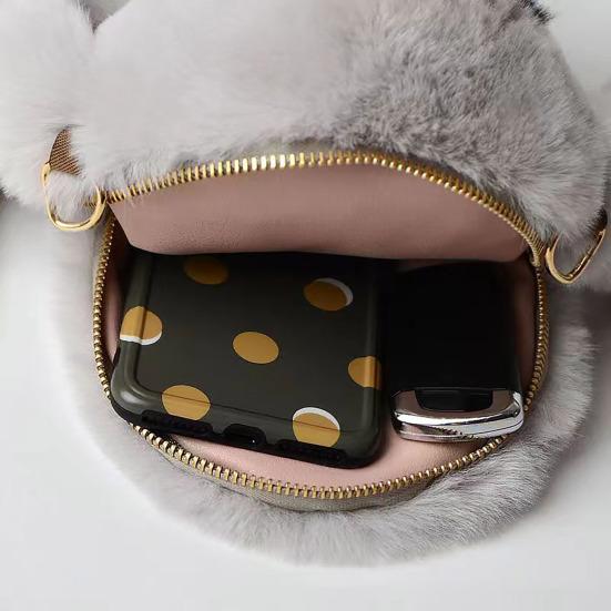 Plush Cartoon Rabbit Shaped Crossbody Bag Soft Faux Fur Rabbit Shoulder Bag Fluffy Cute Bunny Sling Bag for Women Girls