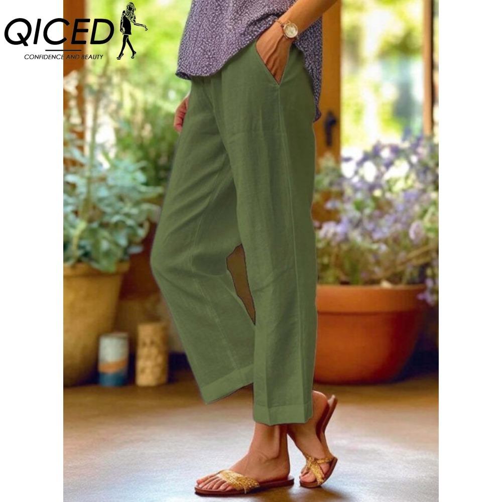 

QICED Женские модные повседневные брюки и капри с принтом однотонного цвета XXXXXL зелёный