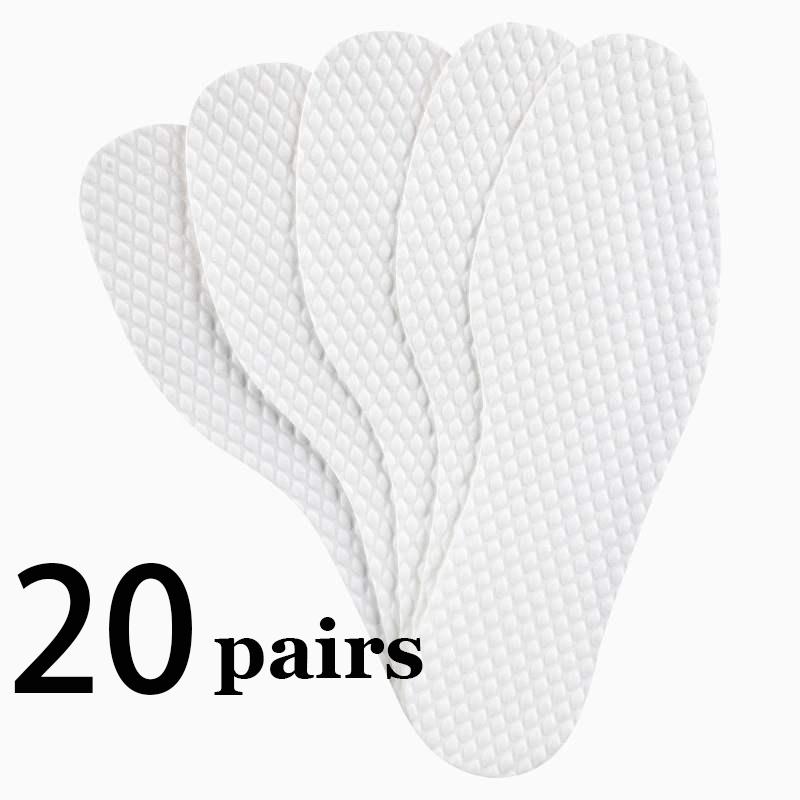 

20 пар антибактериальных и дезодорирующих одноразовых стелек для женщин, впитывающих пот и дышащих, летние стельки без носков 39 белый