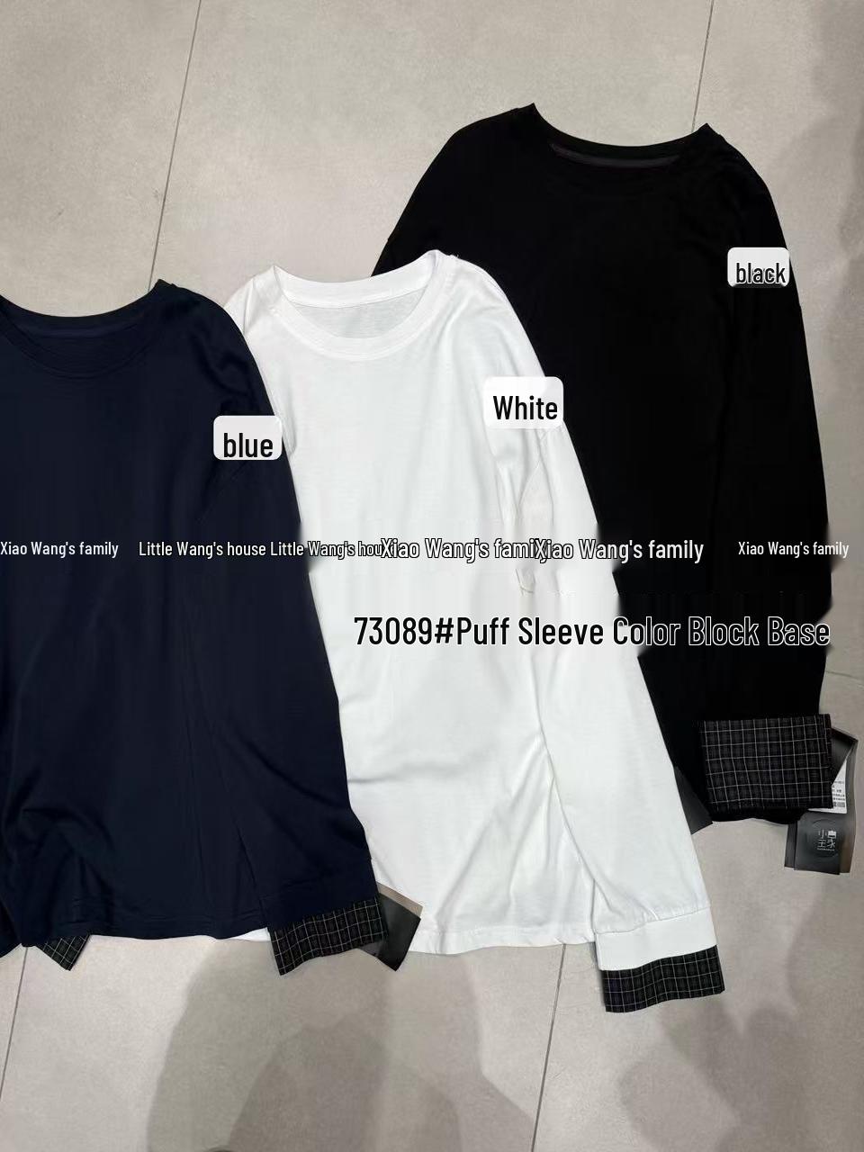 

Xiao Wang s 2023 Spring Korean Plus Size Patchwork Long Sleeve T-Shirt One Size синий