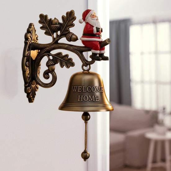 Rustic Metal Welcome Bell Christmas Wall Mounted Door Bell Vintage Dinner Bell for Outdoor Front Door Porch Home Decor