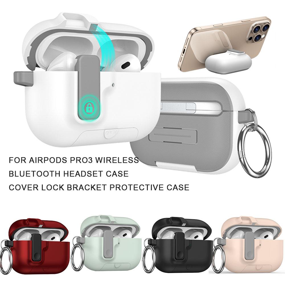 2025 New For AirPods Pro 3 Phone Stand Case Cover Magnetic Auto Lock TPU Shockproof Protective Sleeve With Hook for AirPods Pro3