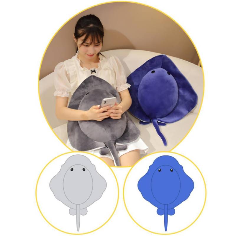 Plush Stingray Short Toy Pp Cotton Stuffed Grey Blue Huggable Soft Gift Pillow