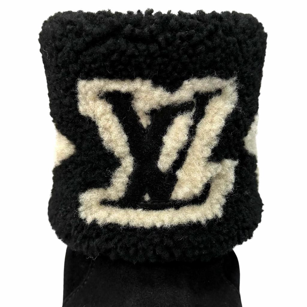 Great LOUIS VUITTON Boots Snowdrop Line LV Logo Shearling Black Mouton Women 35 Used