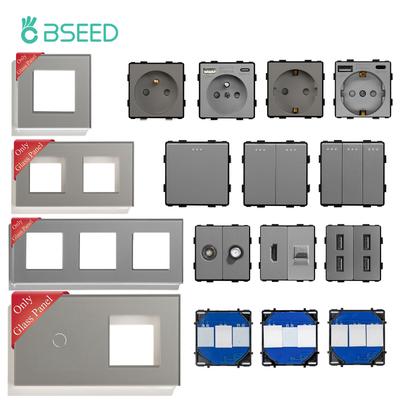 BSEED EU 1/2/3fach Mechanische Tastschalter 1-Wege Wandsteckdose Glasplatte Touchschalter Funktionsteile DIY Freie Kombination