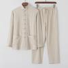 Men's Cotton Linen Tang Suit - Long-Sleeve Retro Chinese Buttoned Attire for Middle-Aged & Elderly, Loose Tai Chi Style
